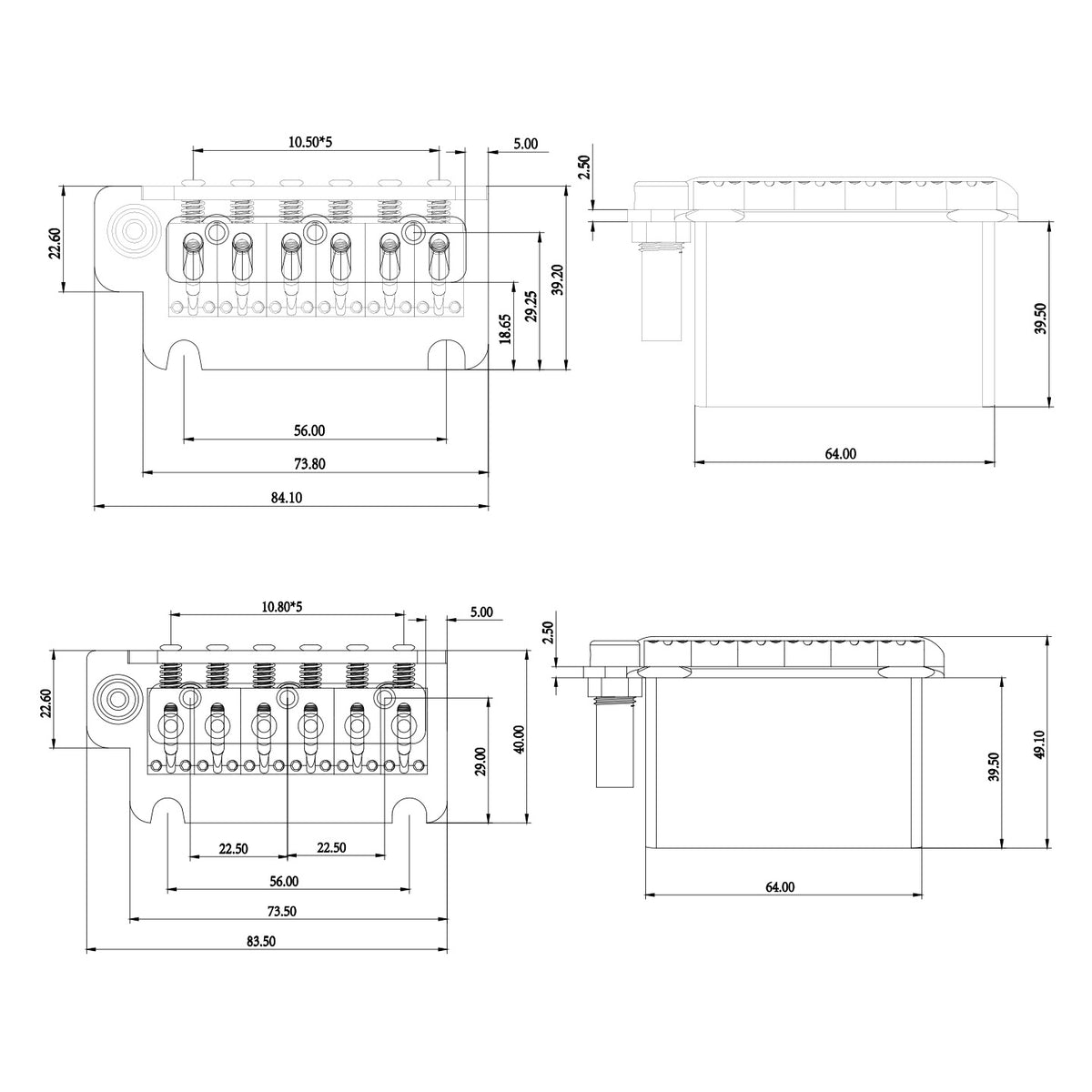 ST Bridge 2-Point Tremolo Bridge BG-1001-SS-10.8、BG-1001-SS-10.5